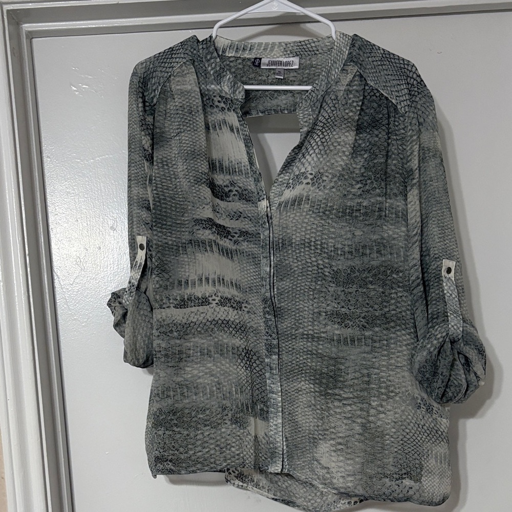 Jennifer Lopez Black and Gray Textured Blouse